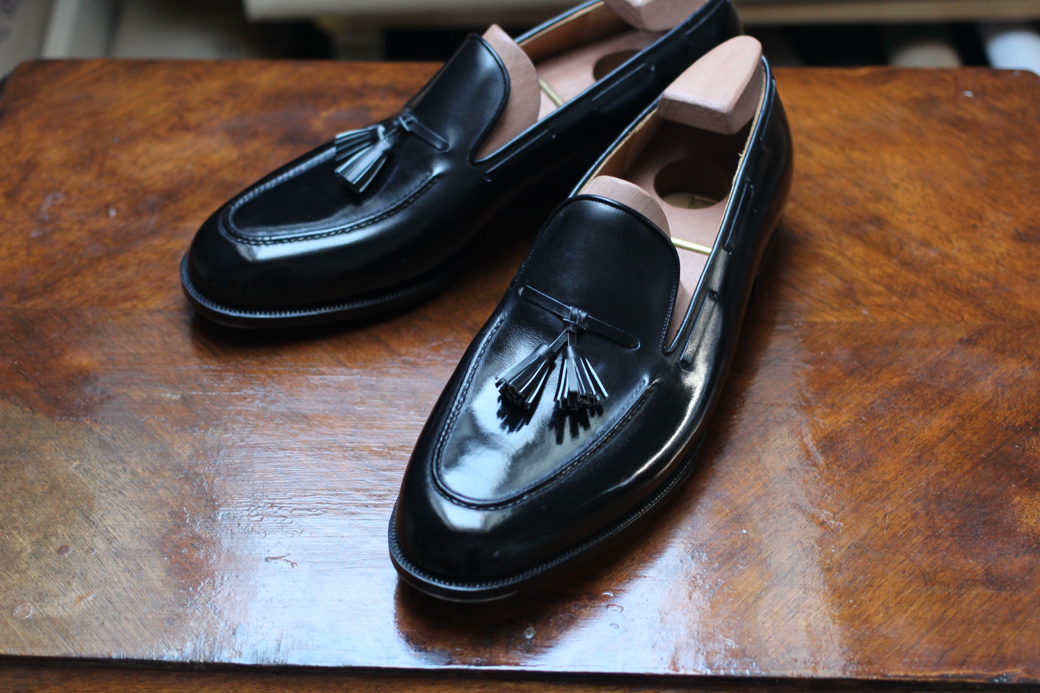 Black tassel slip-on bespoke shoes