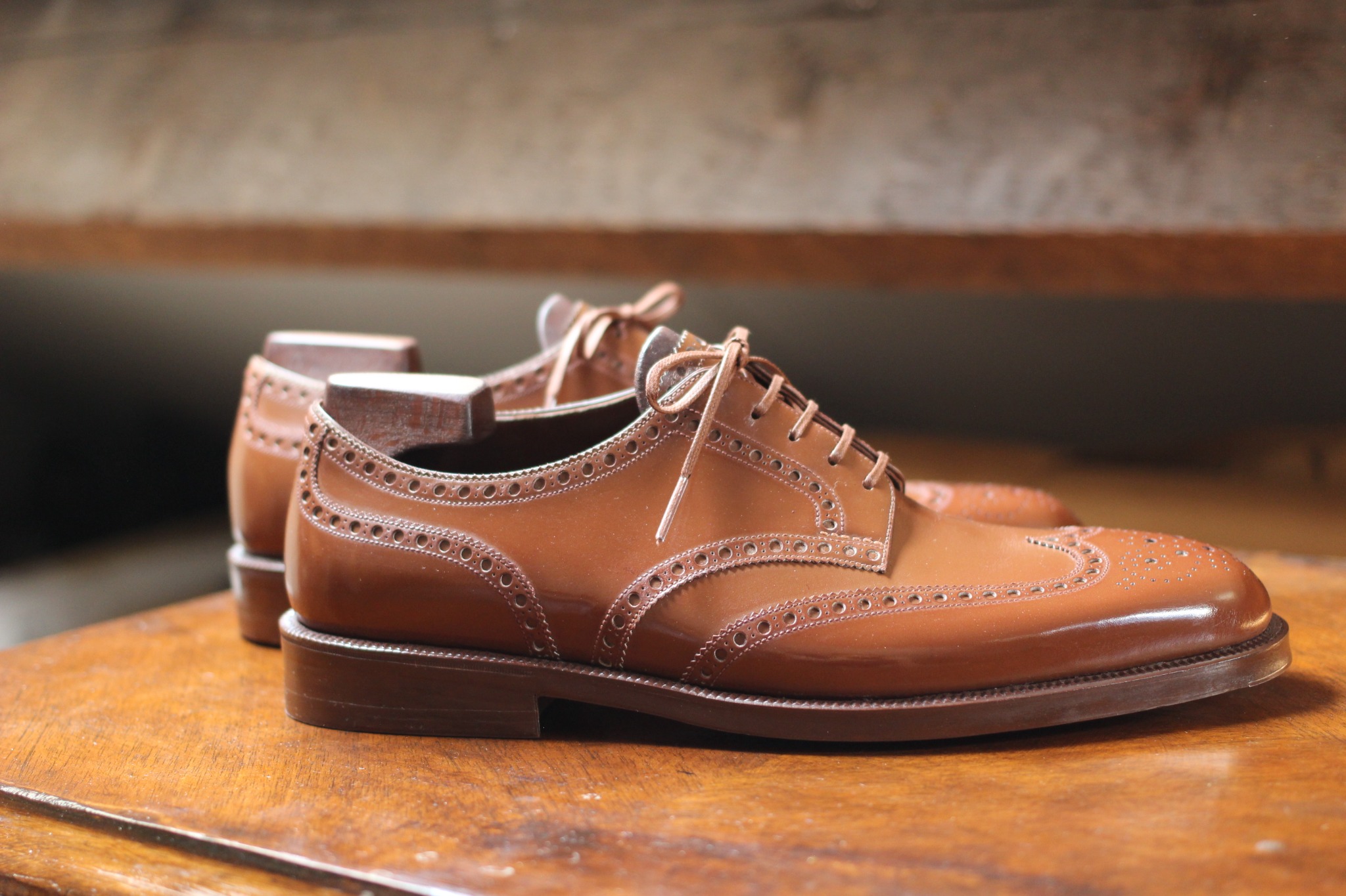 Brown full-brogue bespoke Derby shoes
