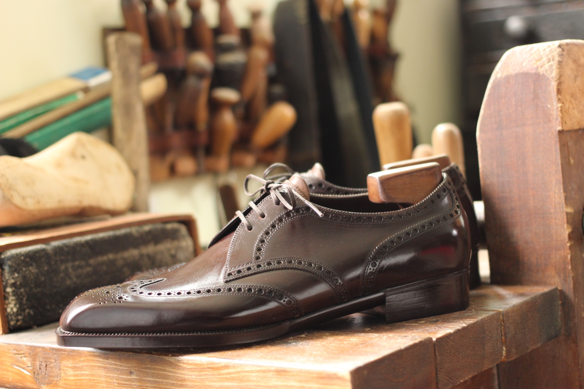 Brown full-brogue Derby shoes