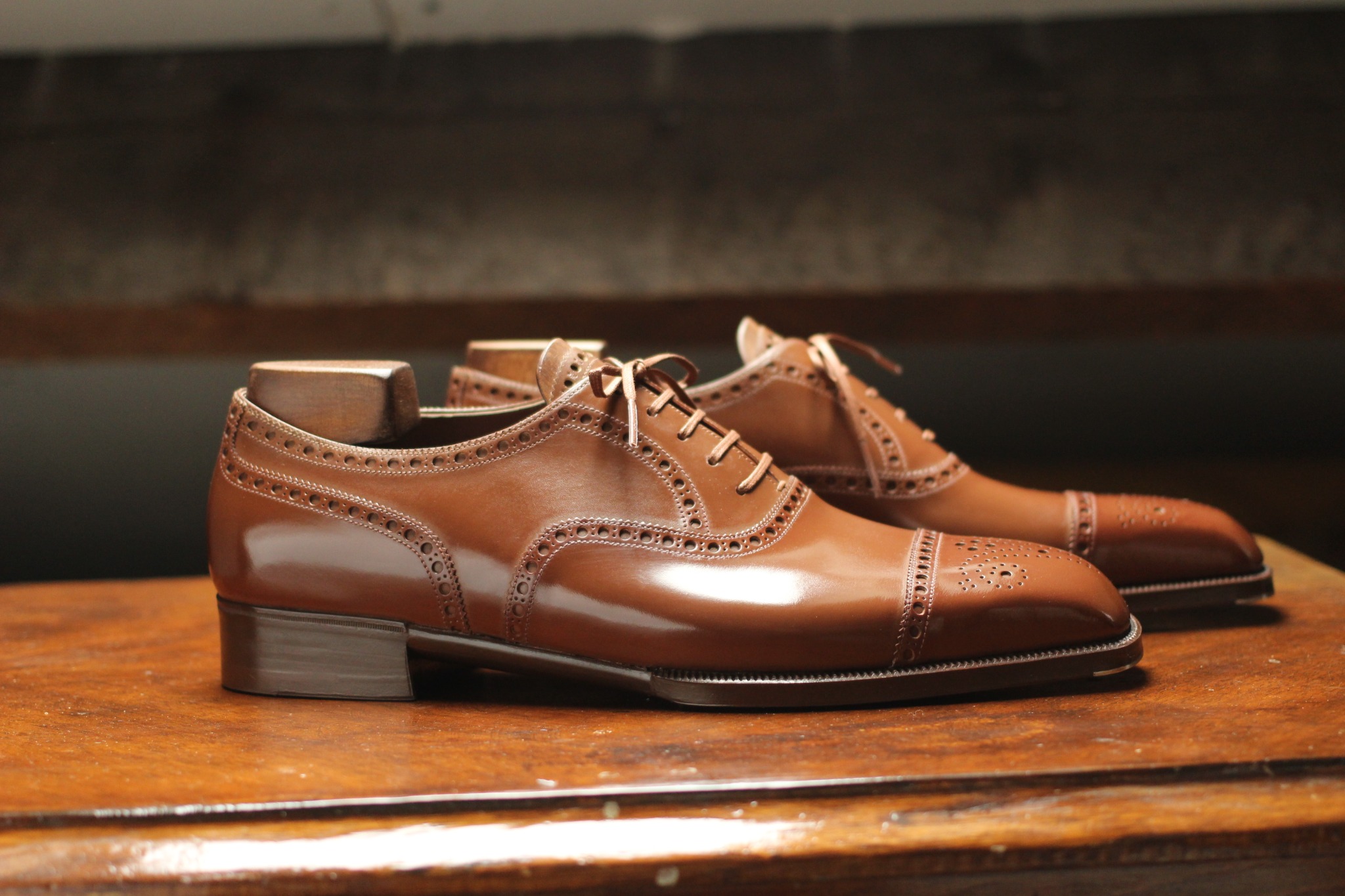 Tan semi-brogue Oxford shoes