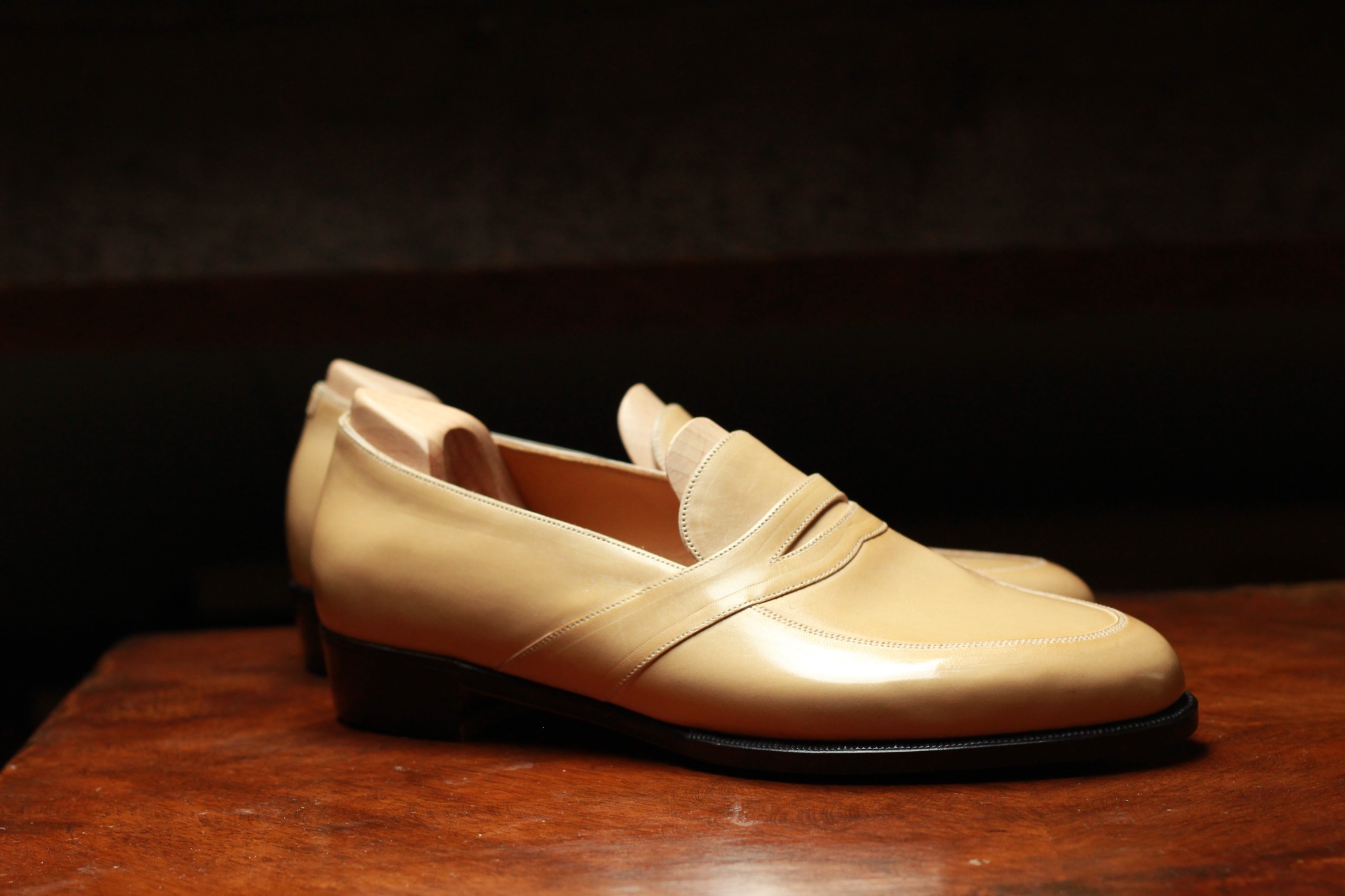 Cream leather bespoke ladies penny loafers