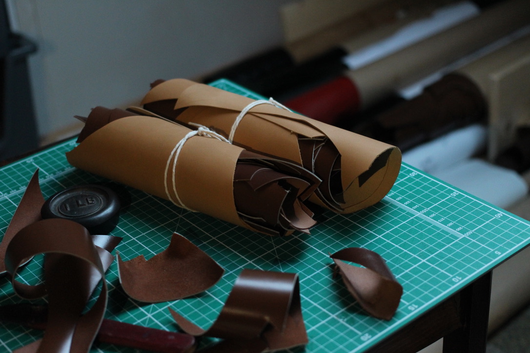 Leather pieces prepared for bespoke shoemaking