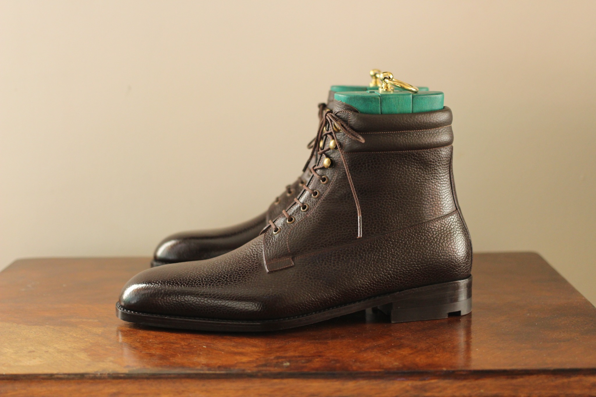 Brown textured leather bespoke ankle boots